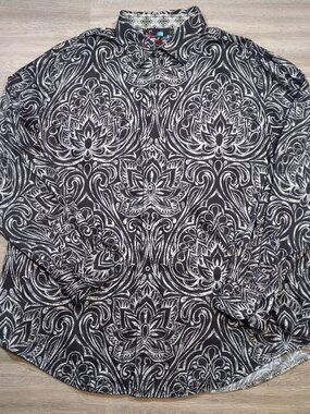 Robert Graham Shirt Mens 3XLT Gauntlet Black Grey Paisley Button Shirt Flip Cuff